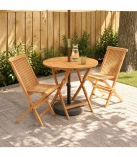vidaXL 3 Piece Folding Garden Bistro Set Natural Solid Teak Wood