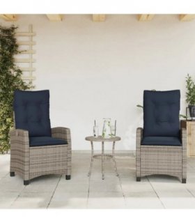 vidaXL Reclining Garden Chairs 2 pcs with Cushions Grey Poly Rattan