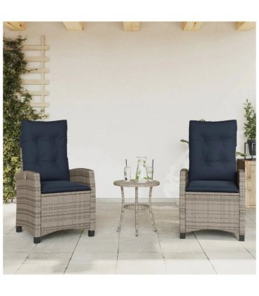 vidaXL Reclining Garden Chairs 2 pcs with Cushions Grey Poly Rattan