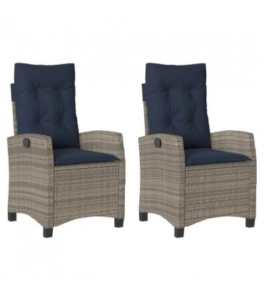 vidaXL Reclining Garden Chairs 2 pcs with Cushions Grey Poly Rattan
