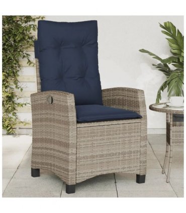 vidaXL Reclining Garden Chairs 2 pcs with Cushions Grey Poly Rattan