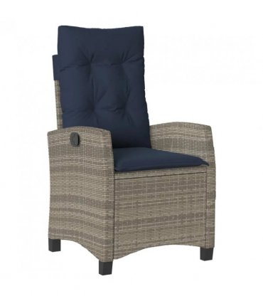 vidaXL Reclining Garden Chairs 2 pcs with Cushions Grey Poly Rattan