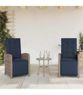 vidaXL Reclining Garden Chairs 2 pcs with Footrest Grey Poly Rattan