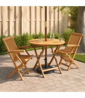 vidaXL 3 Piece Folding Garden Bistro Set Natural Solid Teak Wood