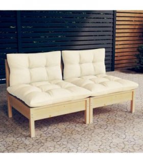 vidaXL 2-Seater Garden Sofa with Cream Cushions Solid Pinewood