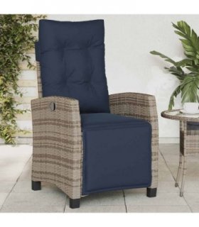 vidaXL Reclining Garden Chair with Footrest Grey Poly Rattan