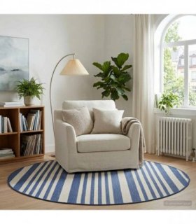 vidaXL In- and Outdoor Rug OLITE Natural and Navy Blue Ø 160cm 100% PP