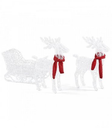Two Reindeer Pulling Sleigh Lighted Christmas Decor 2.4ft, 240 White LED PVC Décor, UK Plug 31V 3.6W