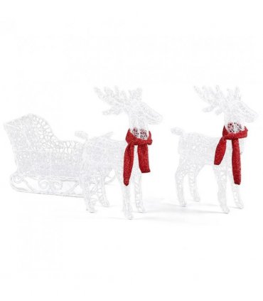 Two Reindeer Pulling Sleigh Lighted Christmas Decor 2.4ft, 240 White LED PVC Décor, UK Plug 31V 3.6W