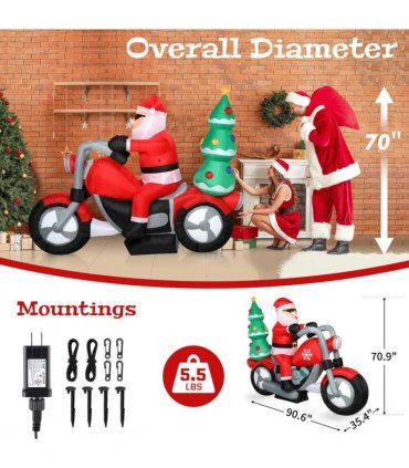 6ft 18W 7 LED Lights Santa Claus Rides Motorcycle Garden Santa Claus Decoration