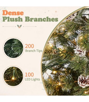 Green Pre-Lit Christmas Tree 4ft, 100 Warm White LED, 200 Branch Tips PVC+PE, 8 Light Modes with Remote, UK Plug 30V