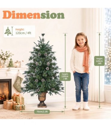Green Pre-Lit Christmas Tree 4ft, 100 Warm White LED, 200 Branch Tips PVC+PE, 8 Light Modes with Remote, UK Plug 30V