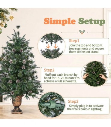 Green Pre-Lit Christmas Tree 4ft, 100 Warm White LED, 200 Branch Tips PVC+PE, 8 Light Modes with Remote, UK Plug 30V