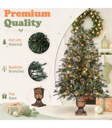 Green Pre-Lit Christmas Tree 4ft, 100 Warm White LED, 200 Branch Tips PVC+PE, 8 Light Modes with Remote, UK Plug 30V