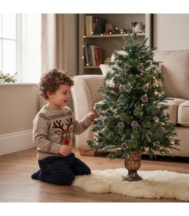 Green Pre-Lit Christmas Tree 4ft, 100 Warm White LED, 200 Branch Tips PVC+PE, 8 Light Modes with Remote, UK Plug 30V