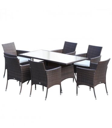 7Pc Rattan Garden Furniture Dining Set: 1 x Rectangular