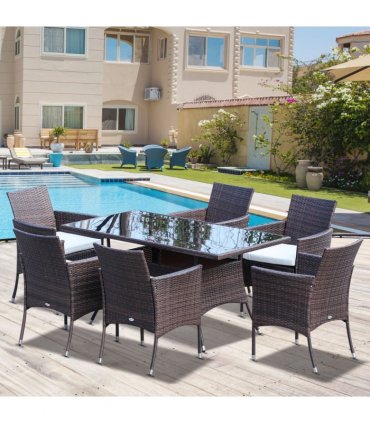 7Pc Rattan Garden Furniture Dining Set: 1 x Rectangular