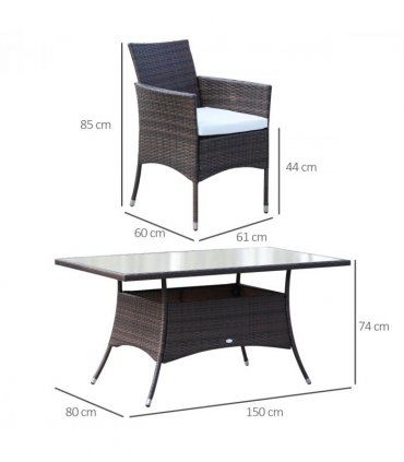 7Pc Rattan Garden Furniture Dining Set: 1 x Rectangular