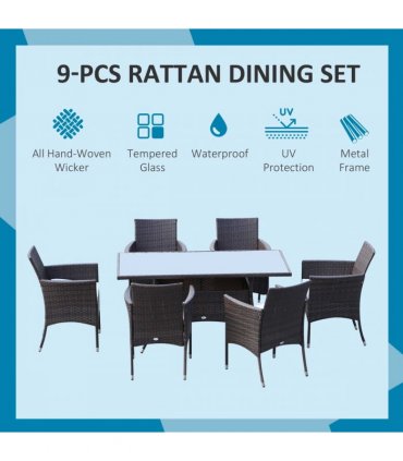 7Pc Rattan Garden Furniture Dining Set: 1 x Rectangular