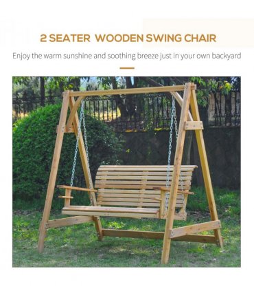 2-Seater Larch Wood Swing Chair Bench