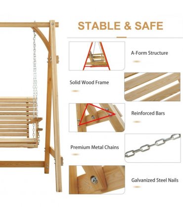 2-Seater Larch Wood Swing Chair Bench