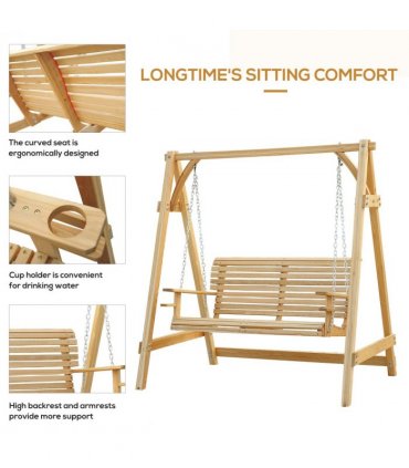 2-Seater Larch Wood Swing Chair Bench