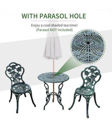 3 Pcs Cast Aluminum Bistro Set-Green