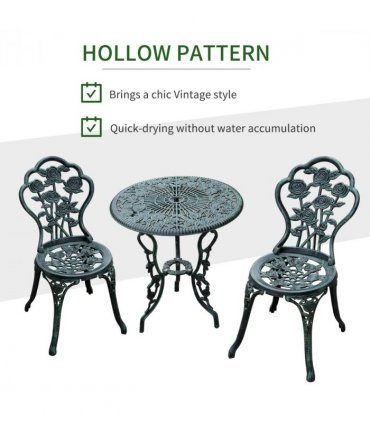 3 Pcs Cast Aluminum Bistro Set-Green