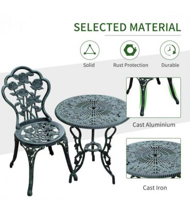 3 Pcs Cast Aluminum Bistro Set-Green
