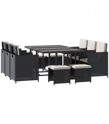 Rattan Dining Set, 11 PC-Black