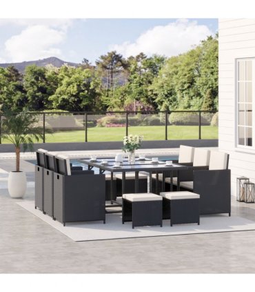 Rattan Dining Set, 11 PC-Black