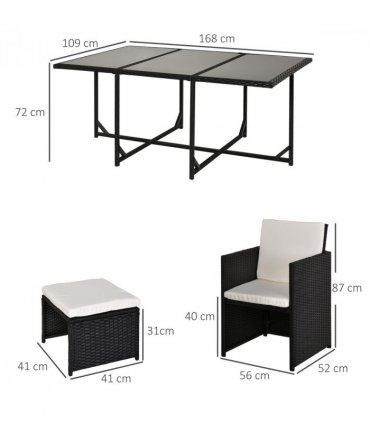 Rattan Dining Set, 11 PC-Black