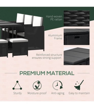 Rattan Dining Set, 11 PC-Black