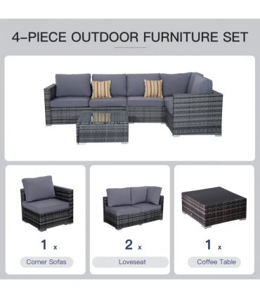 Rattan Set, 4 PC-Grey