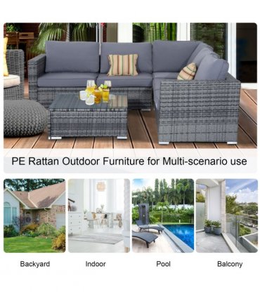 Rattan Set, 4 PC-Grey