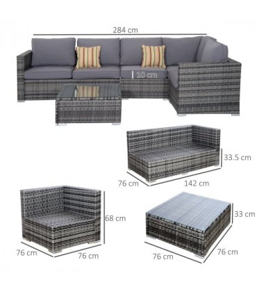 Rattan Set, 4 PC-Grey