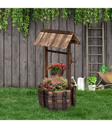Wishing Well Planter Bucket,  60Lx55Wx 114H cm-Brown