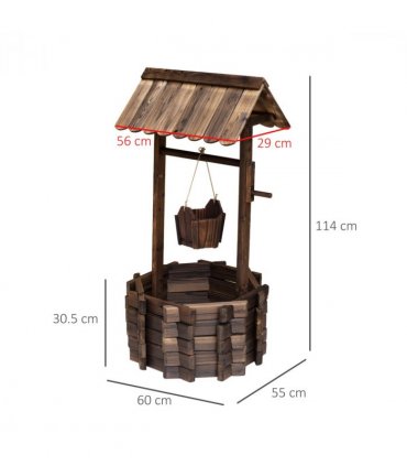 Wishing Well Planter Bucket,  60Lx55Wx 114H cm-Brown