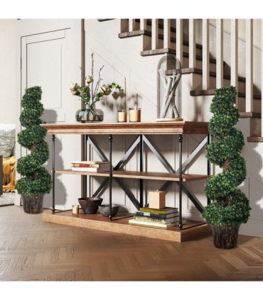 PE Set of 2 Artificial Boxwood Spiral Topiary Plant Tree's Green
