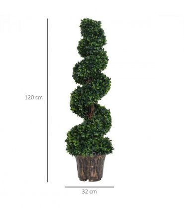 PE Set of 2 Artificial Boxwood Spiral Topiary Plant Tree's Green