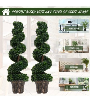 PE Set of 2 Artificial Boxwood Spiral Topiary Plant Tree's Green