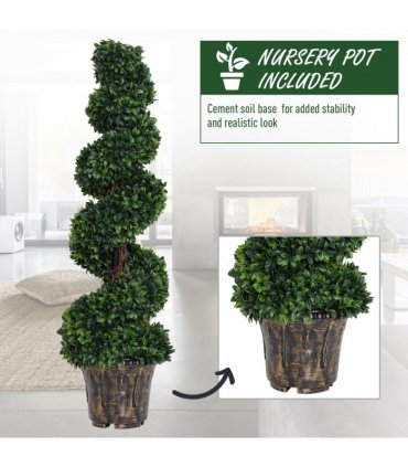 PE Set of 2 Artificial Boxwood Spiral Topiary Plant Tree's Green