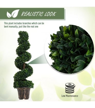 PE Set of 2 Artificial Boxwood Spiral Topiary Plant Tree's Green