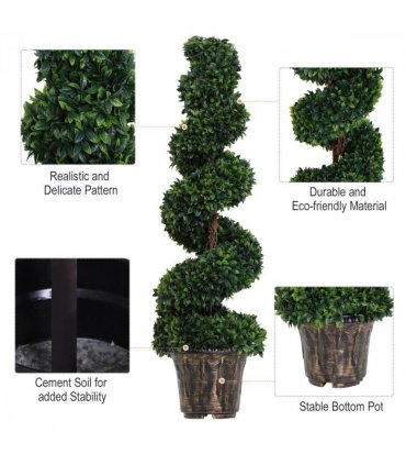 PE Set of 2 Artificial Boxwood Spiral Topiary Plant Tree's Green