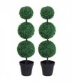 PE Set of 2 Artificial Boxwood Three Balls Topiary Plant Tree's Green