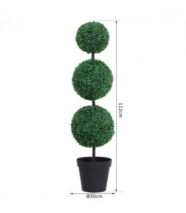 PE Set of 2 Artificial Boxwood Three Balls Topiary Plant Tree's Green