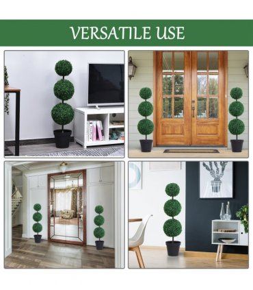 PE Set of 2 Artificial Boxwood Three Balls Topiary Plant Tree's Green