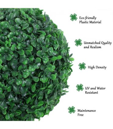 PE Set of 2 Artificial Boxwood Three Balls Topiary Plant Tree's Green