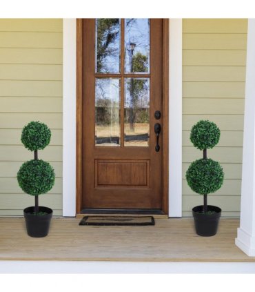 PE Set of 2 Artificial Boxwood Ball Topiary Plant Tree's Green