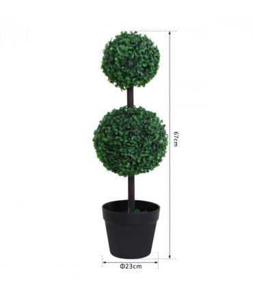 PE Set of 2 Artificial Boxwood Ball Topiary Plant Tree's Green